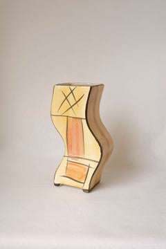 Brazilian Mid-Century Curved Painted Ceramic Vase, 1970