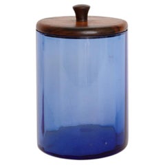 Brasilianisches blaues Glasgefäß aus der Mitte des Jahrhunderts mit Palisanderdeckel von Nestlé
