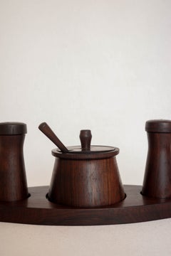 Brazilian Mid-Century Rosewood Condiment Set with Tray by Casa Finland, 1970s