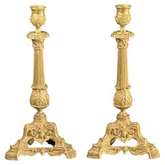 Par de candelabros franceses de estilo Luis XV, de bronce dorado, de finales del siglo XIX, 11"