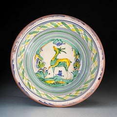 Spanish Triana “Lebrillo” Ceramic Plate with Painted Deer - 20 in