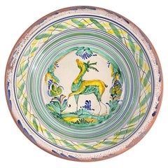 Spanish Triana “Lebrillo” Ceramic Plate with Painted Deer - 20 in