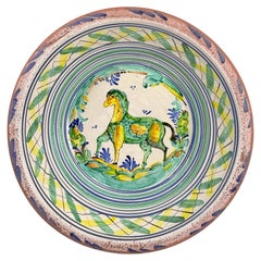 Spanish Triana “Lebrillo” Ceramic Plate with Painted Horse - 20 in