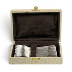 Christofle América, Art Deco Set of 12 Silver-Plated Cake Forks in Original Box