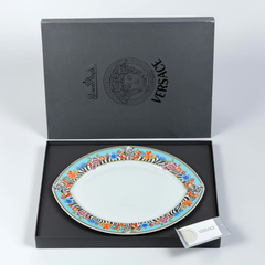 Porzellanteller „Hot Flowers“ von Rosenthal Versace aus den 2000er Jahren mit Fischmotiv, in Originalverpackung