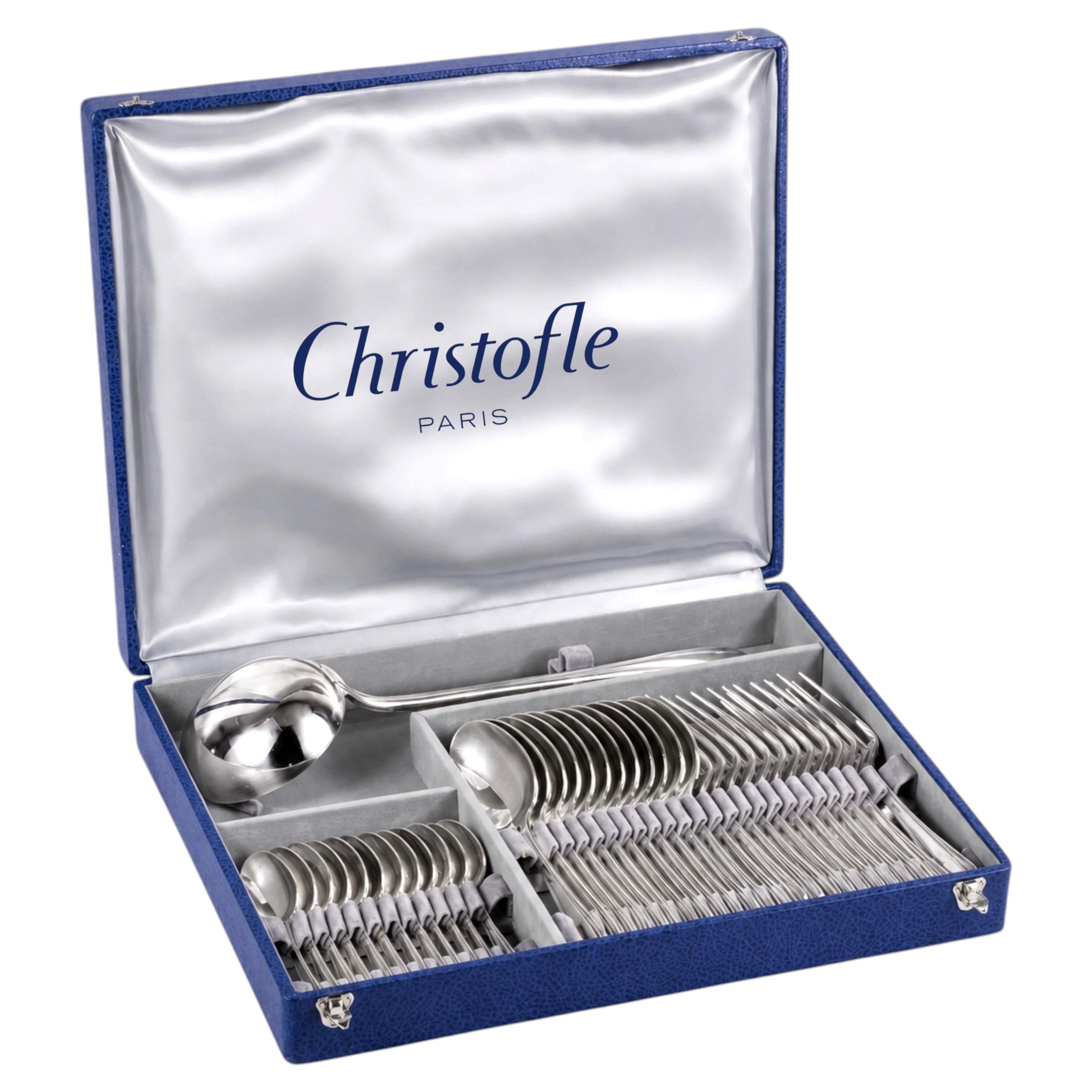 Pre-owned Christofle Art Deco  �bor�al� Silver-plated Flatware Set For 12, 37 Pieces