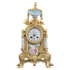 Late 19th Century French Gilt Metal and Hand-Painted Porcelain Mantel Clock