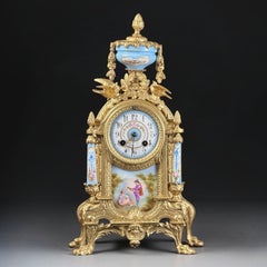Late 19th Century French Gilt Metal and Hand-Painted Porcelain Mantel Clock