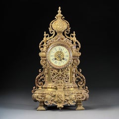 Late 19th Century Large French Japy Frères Gilt Bronze Mantel Clock, 19.7 in