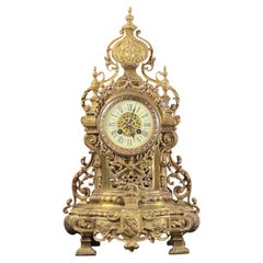 Late 19th Century Large French Japy Frères Gilt Bronze Mantel Clock, 19.7 in