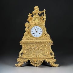 Orologio da caminetto figurativo francese in bronzo dorato della metà del XIX secolo, Japy Frères & Bazelair
