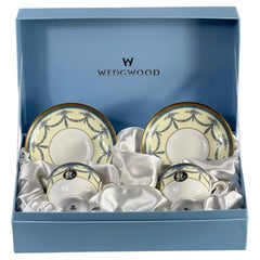 Wedgwood Madeleine Bone China Pair of Leigh Footed Teacups and Saucers