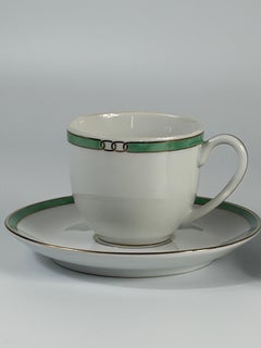 Christofle Alliance Green Micro Gold Porzellan-Kaffeetassen und Untertassen, 2er-Set