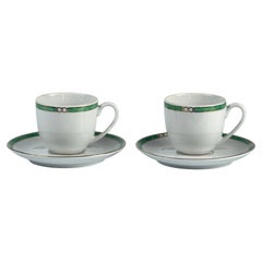 Christofle Alliance Green Micro Gold Porzellan-Kaffeetassen und Untertassen, 2er-Set