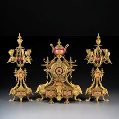19th Century Rare Griffin Garniture de Cheminée with Five-Light Candelabra, 20in