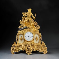 19th Century, Hunter Mantel Clock with Rococo Decoration, Vincenti & Cie, 16.5″