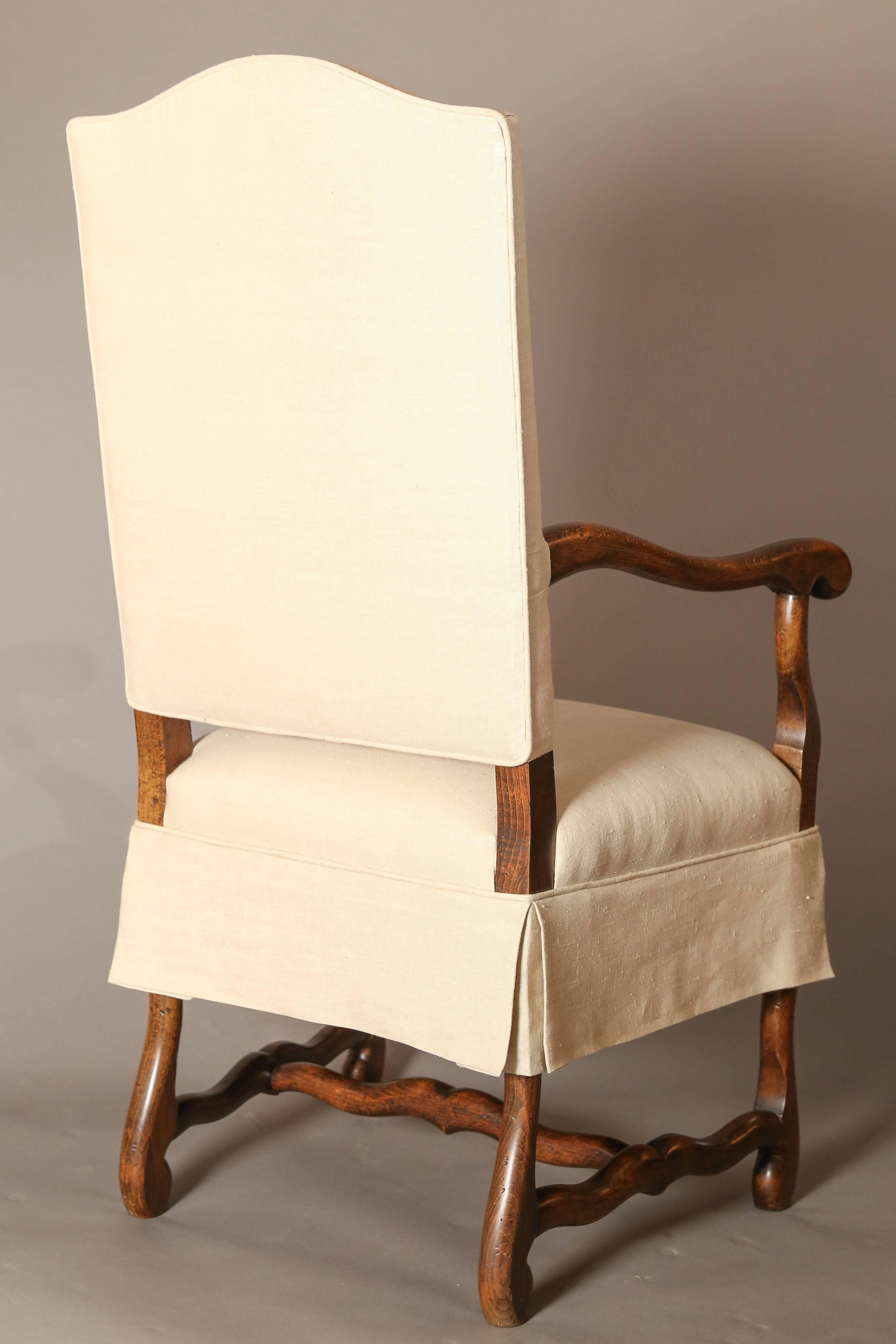 Louis XIV Set of Eight Os de Mouton Dining Chairs with tailored linen chair skirts