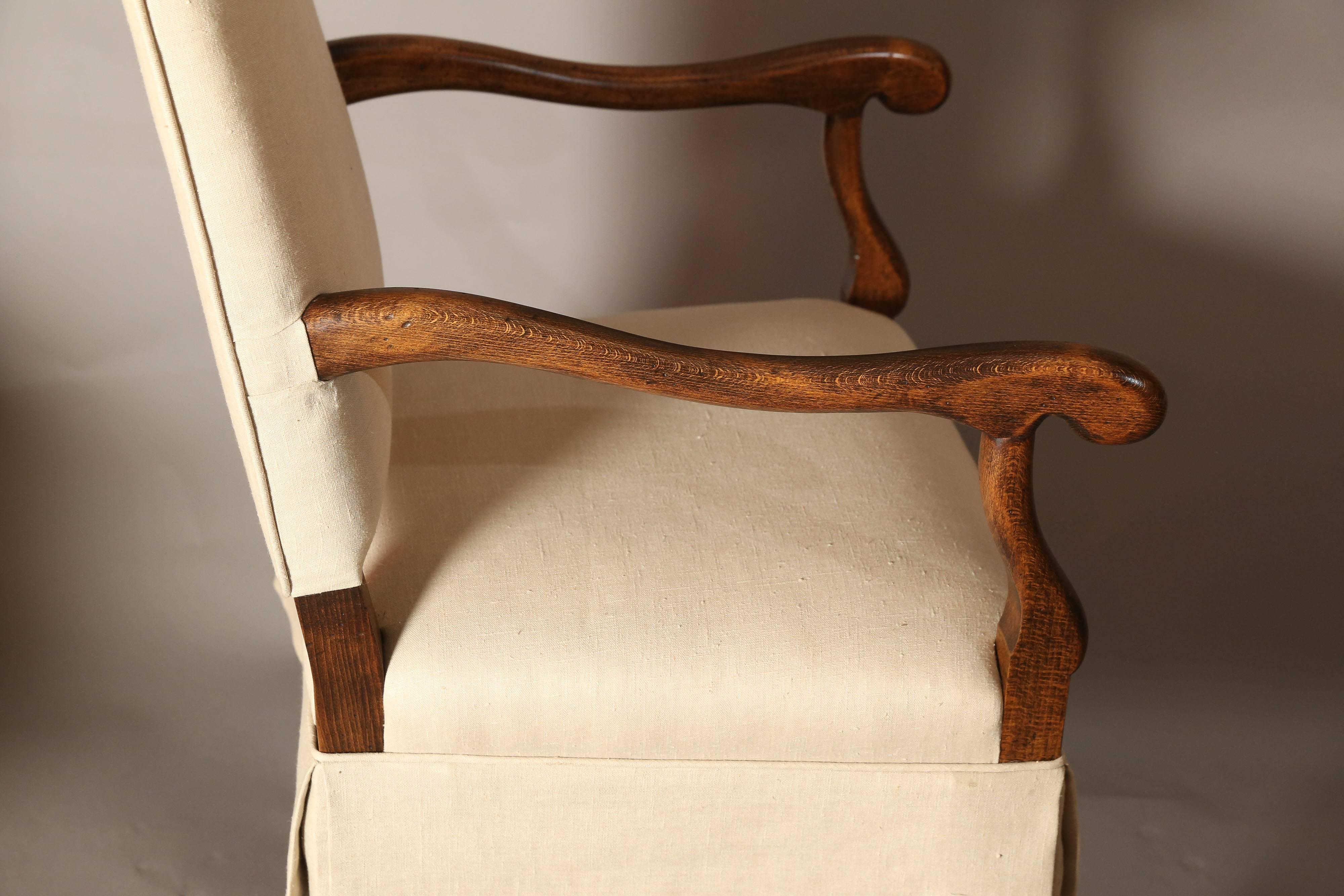 Hand-Crafted Set of Eight Os de Mouton Dining Chairs with tailored linen chair skirts