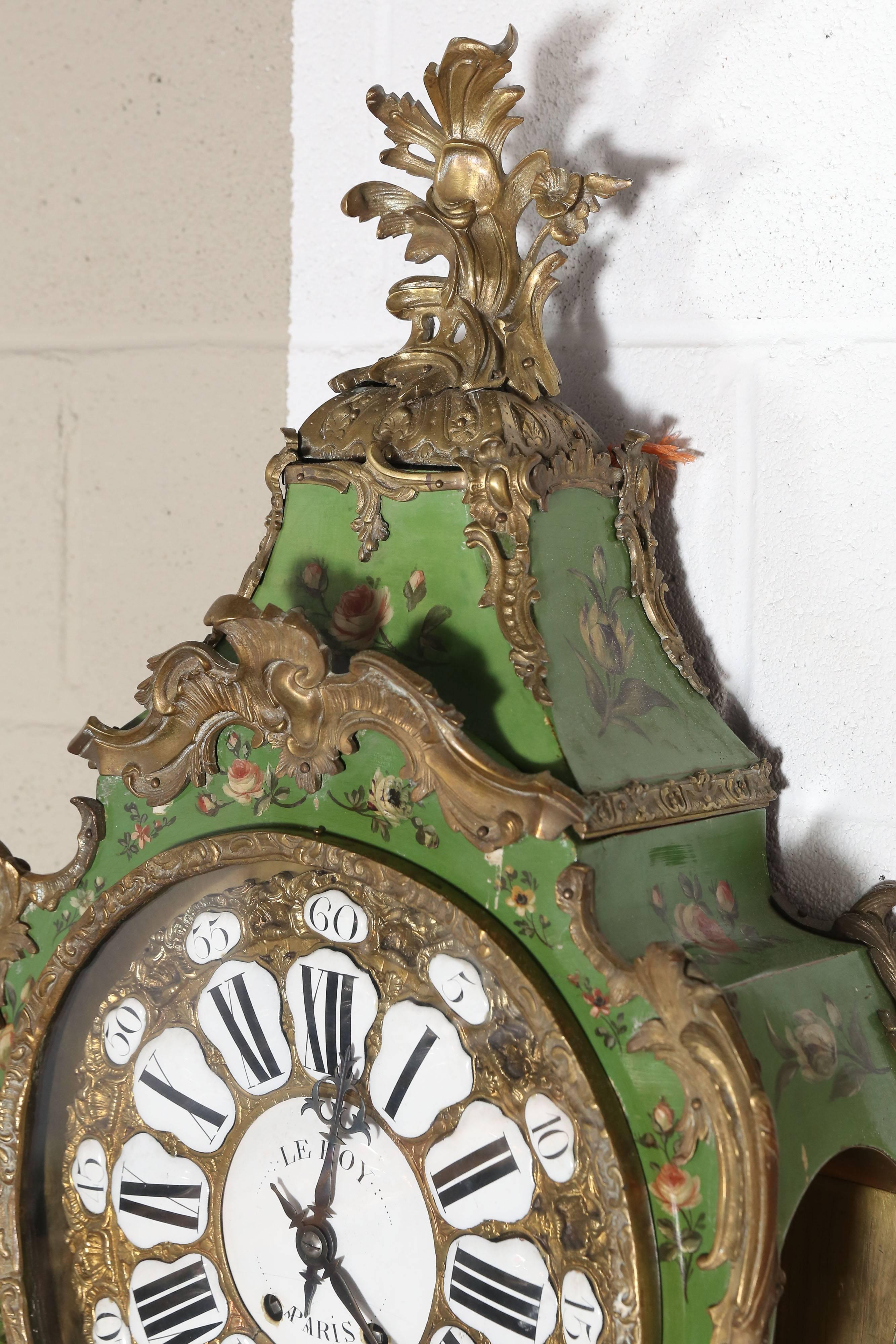 Lacquered  Large Pierre Le Roy Cartel Clock in Hand-Painted Case & Bracket For Sale