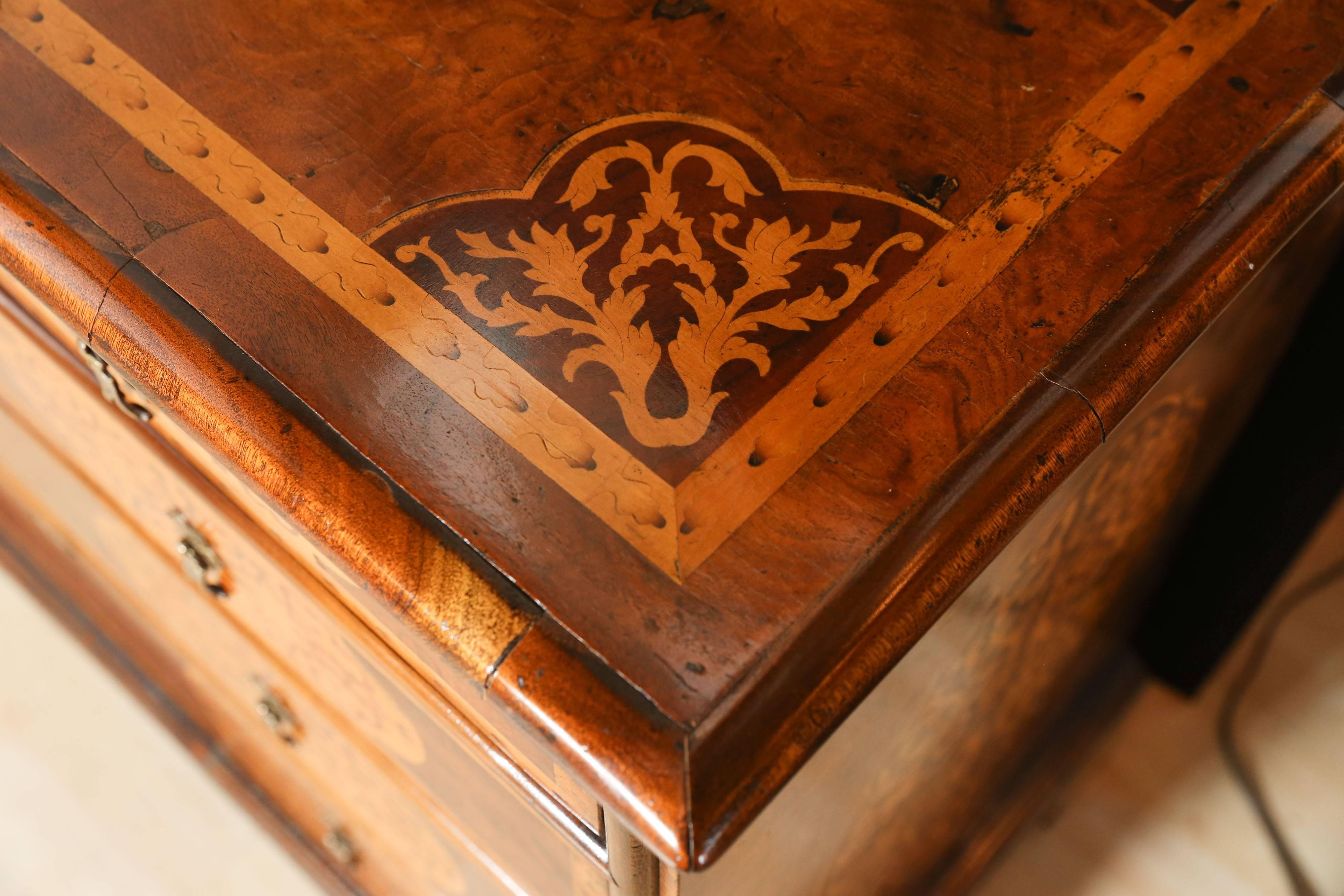 19th Century Walnut Queen Anne Chest with Seaweed Marquetry 3