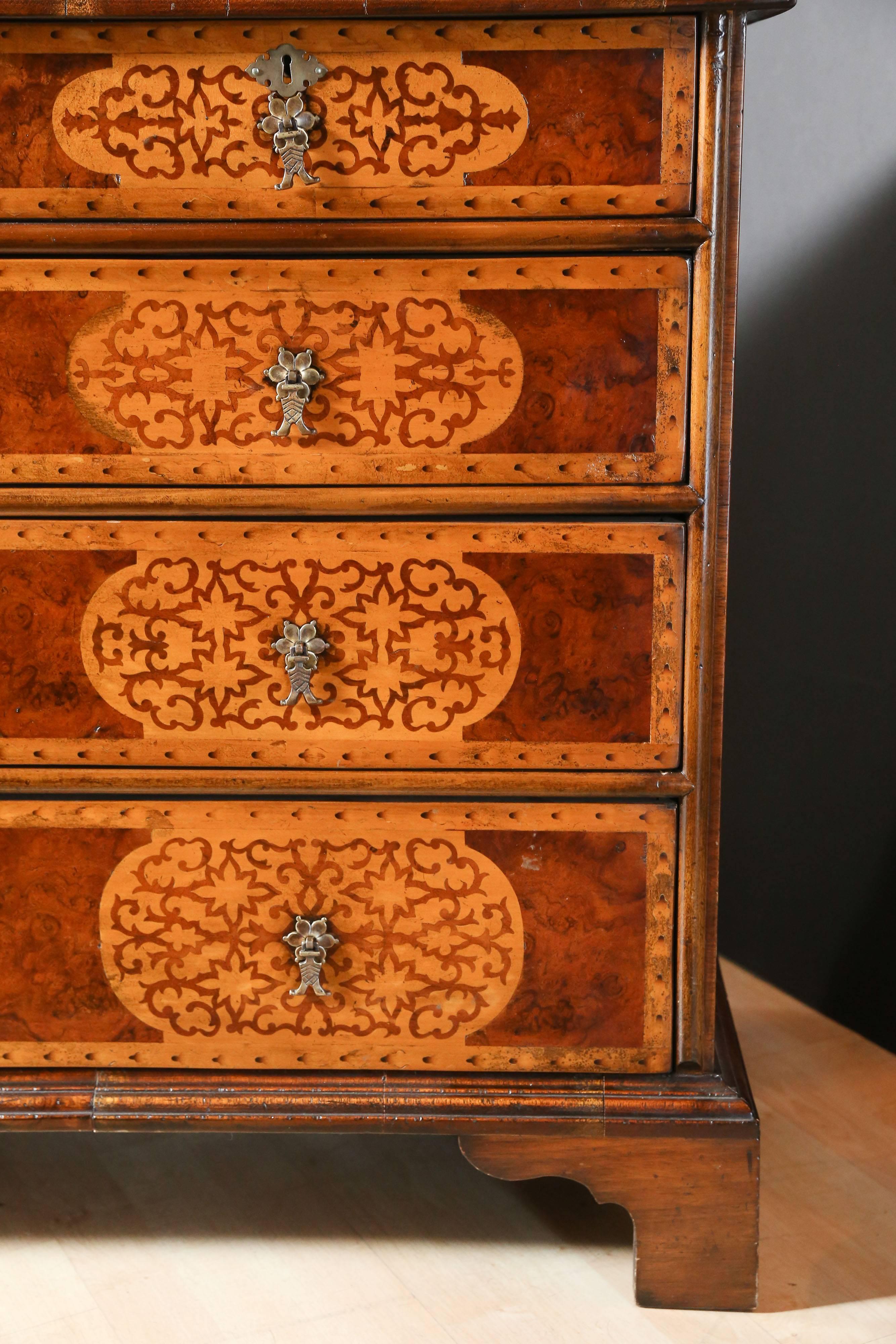 19th Century Walnut Queen Anne Chest with Seaweed Marquetry In Excellent Condition In Houston, TX