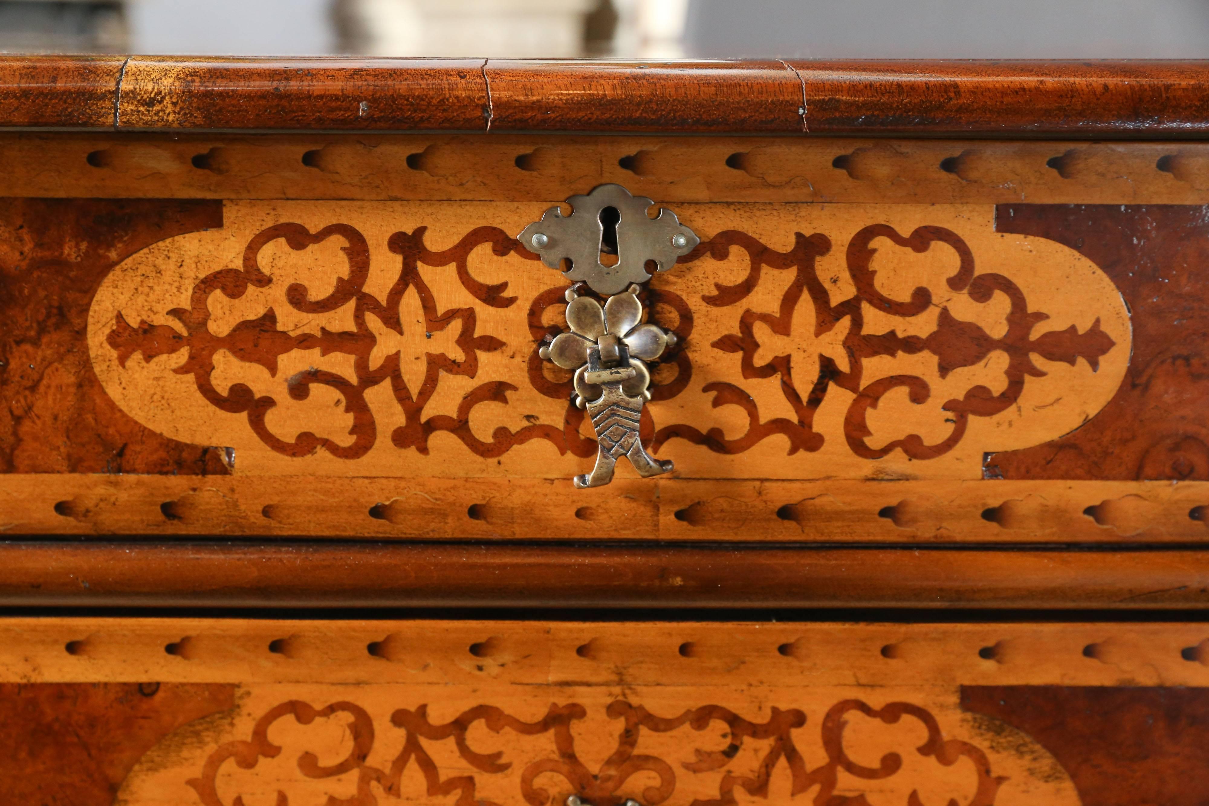 19th Century Walnut Queen Anne Chest with Seaweed Marquetry 4