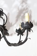 6-Lite Wrought Iron Chandelier with Cast Leaves