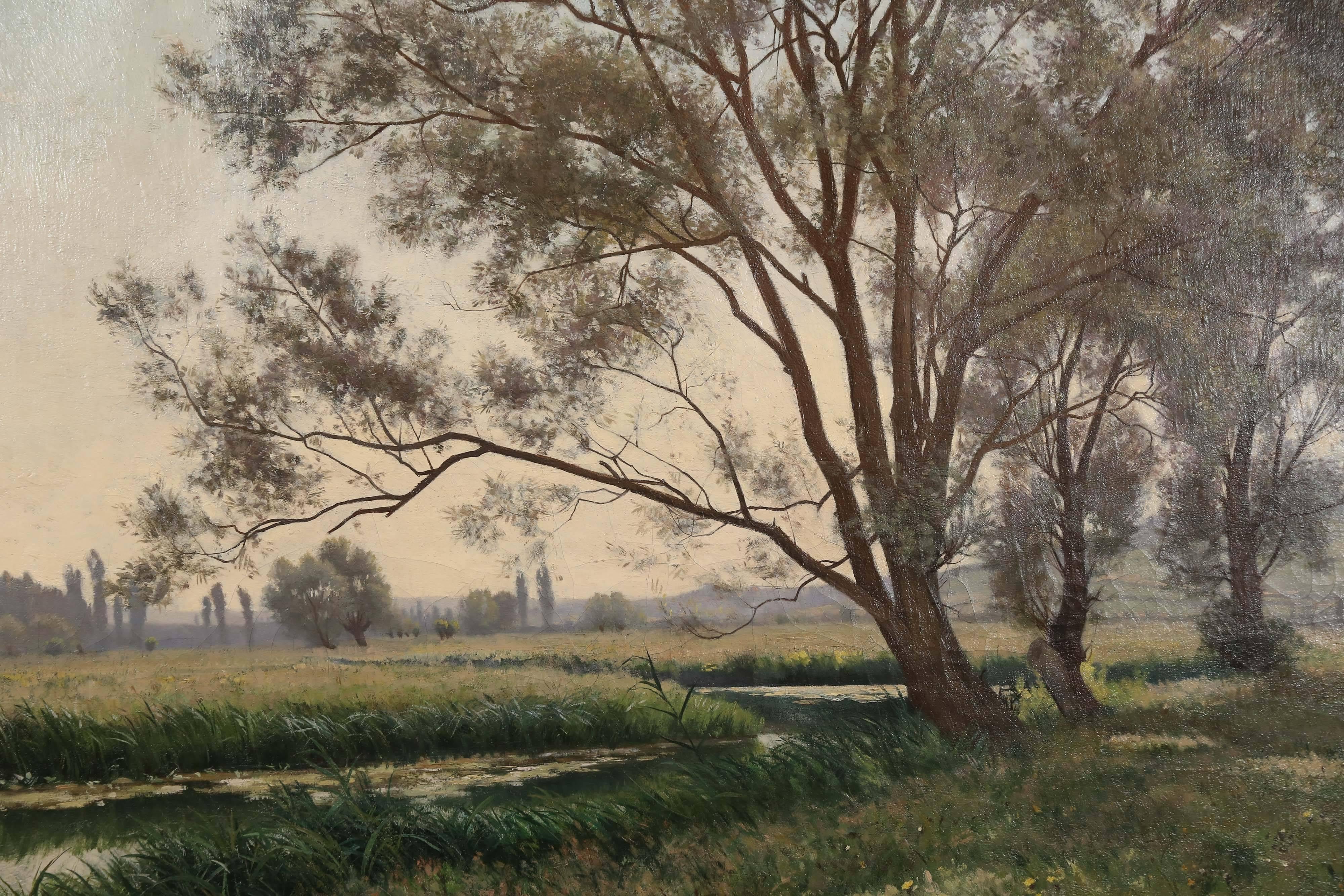 Lovely landscape with trees on a creek in the foreground.
The background features.

A landscape painter, Vaysee studied under Hector Pron and Pierre Jeanniot.
He as a member of the Societaire de Artistes Francais and began exhibiting at this