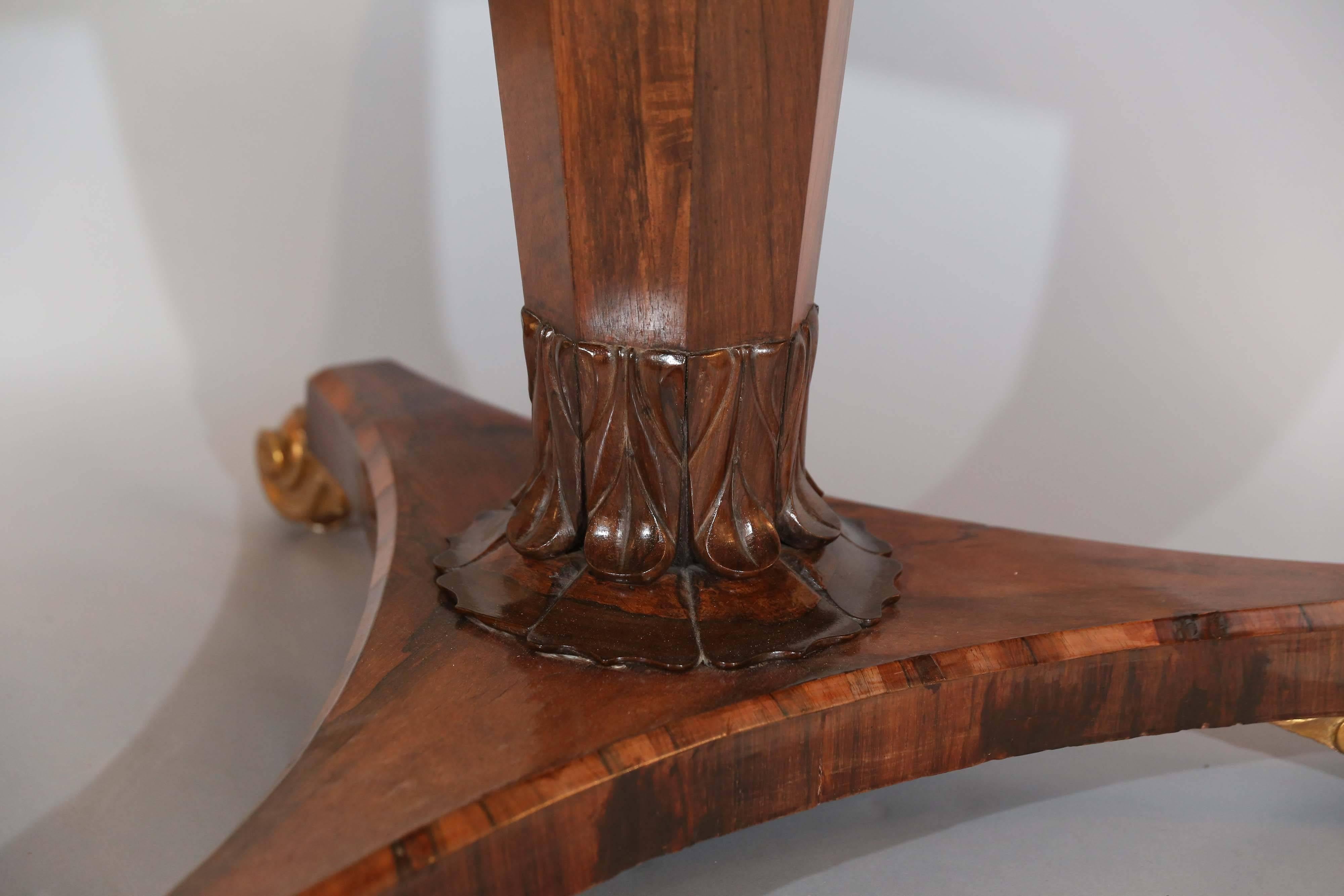 Antique English Regency Rosewood Tilt-Top Table with Gilt Feet In Excellent Condition In Houston, TX