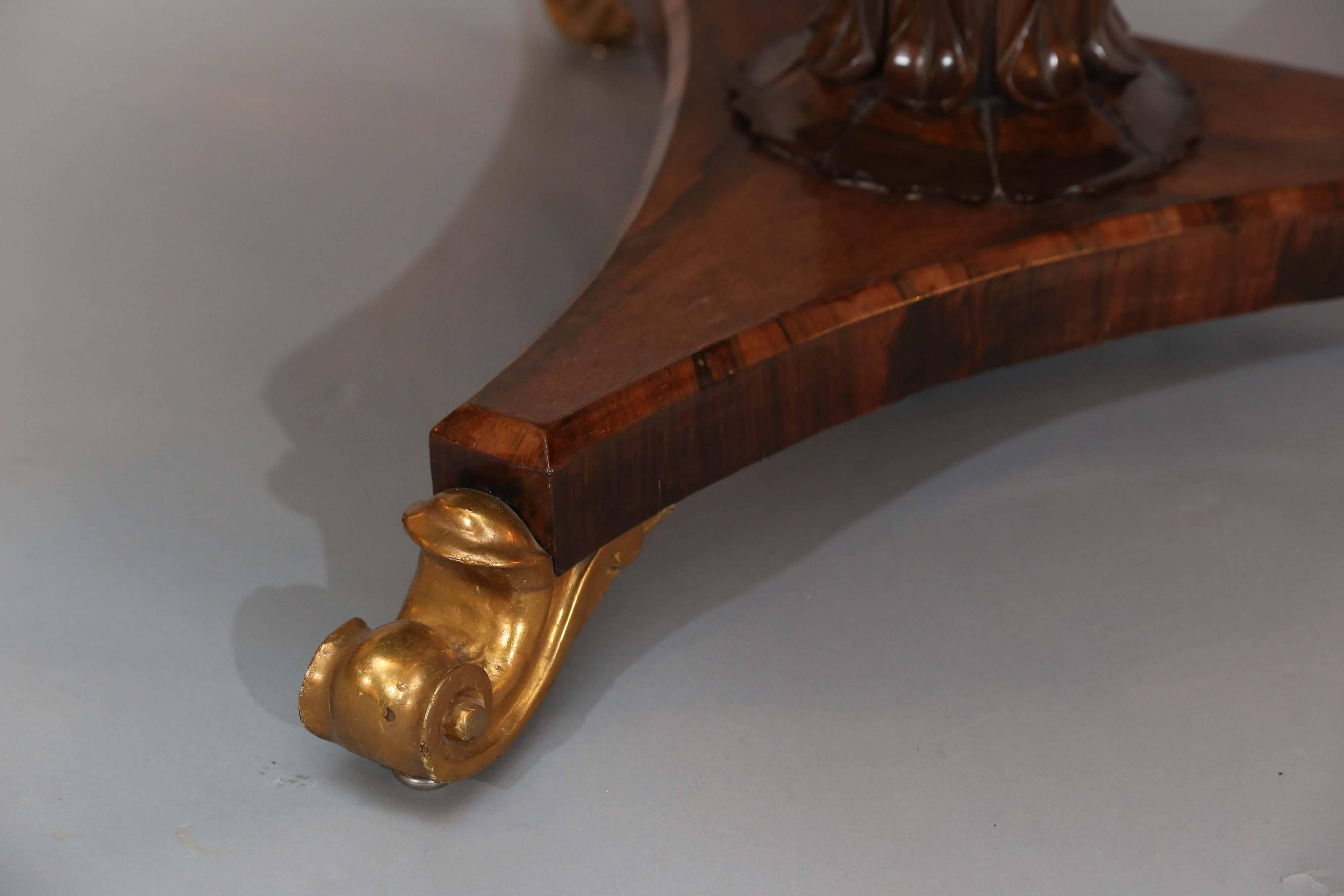 19th Century Antique English Regency Rosewood Tilt-Top Table with Gilt Feet