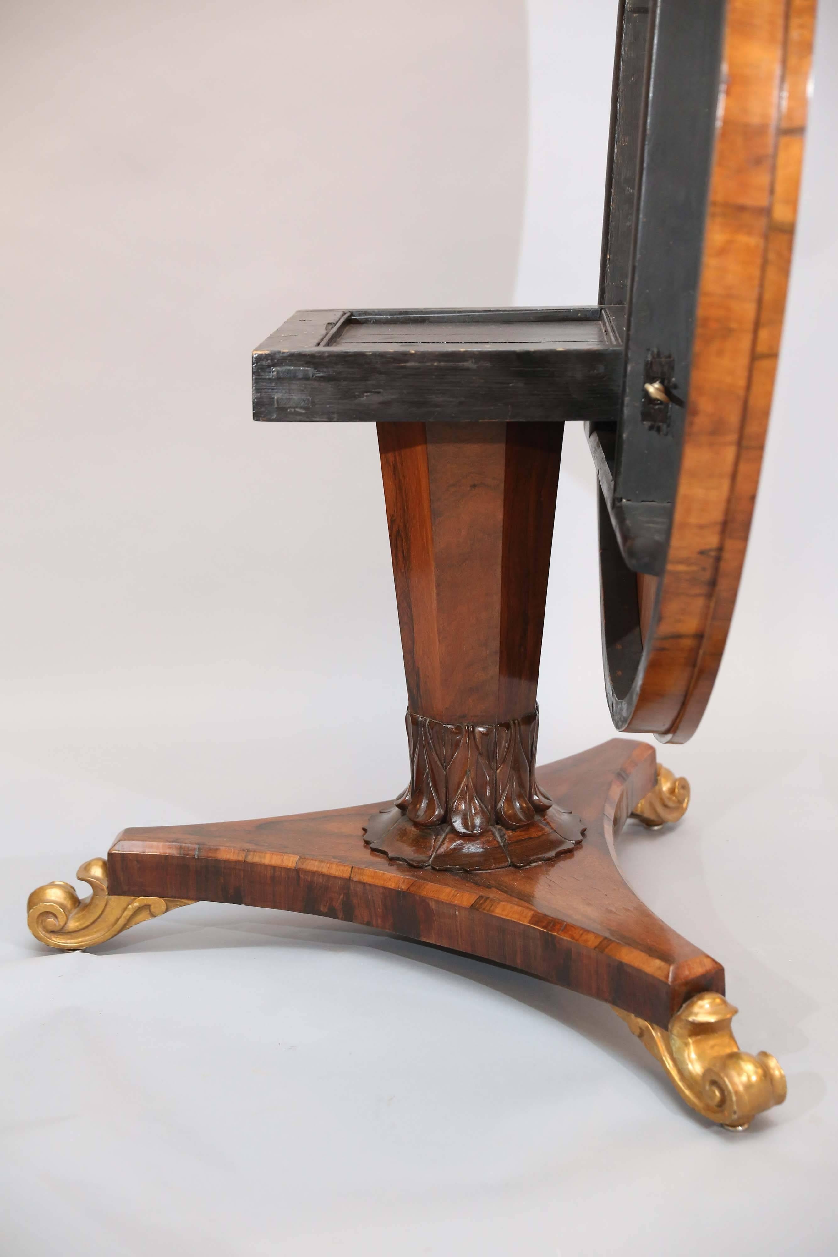 Antique English Regency Rosewood Tilt-Top Table with Gilt Feet 2