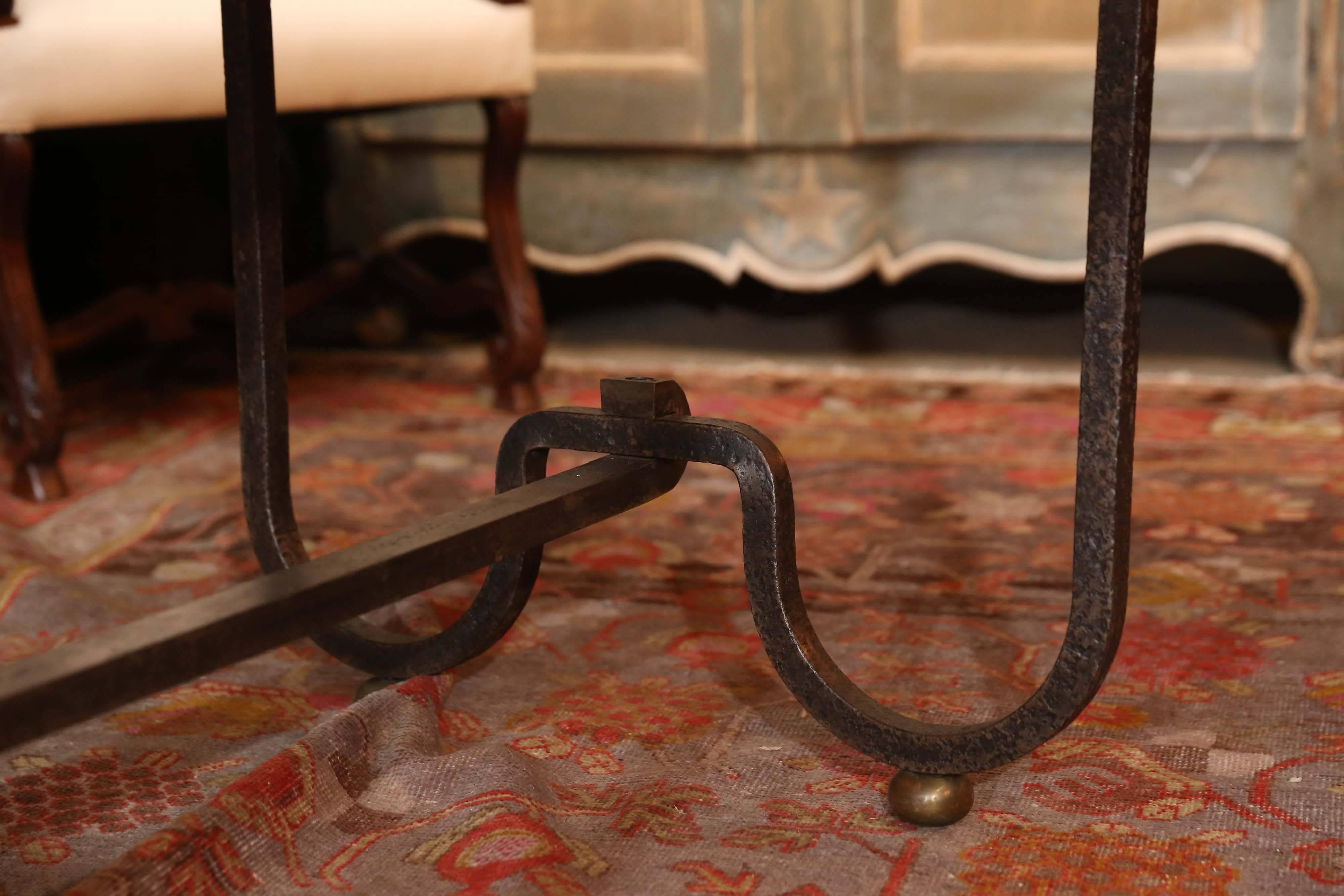 Country Wrought Iron Table Base with an Inset De Versailes For Sale