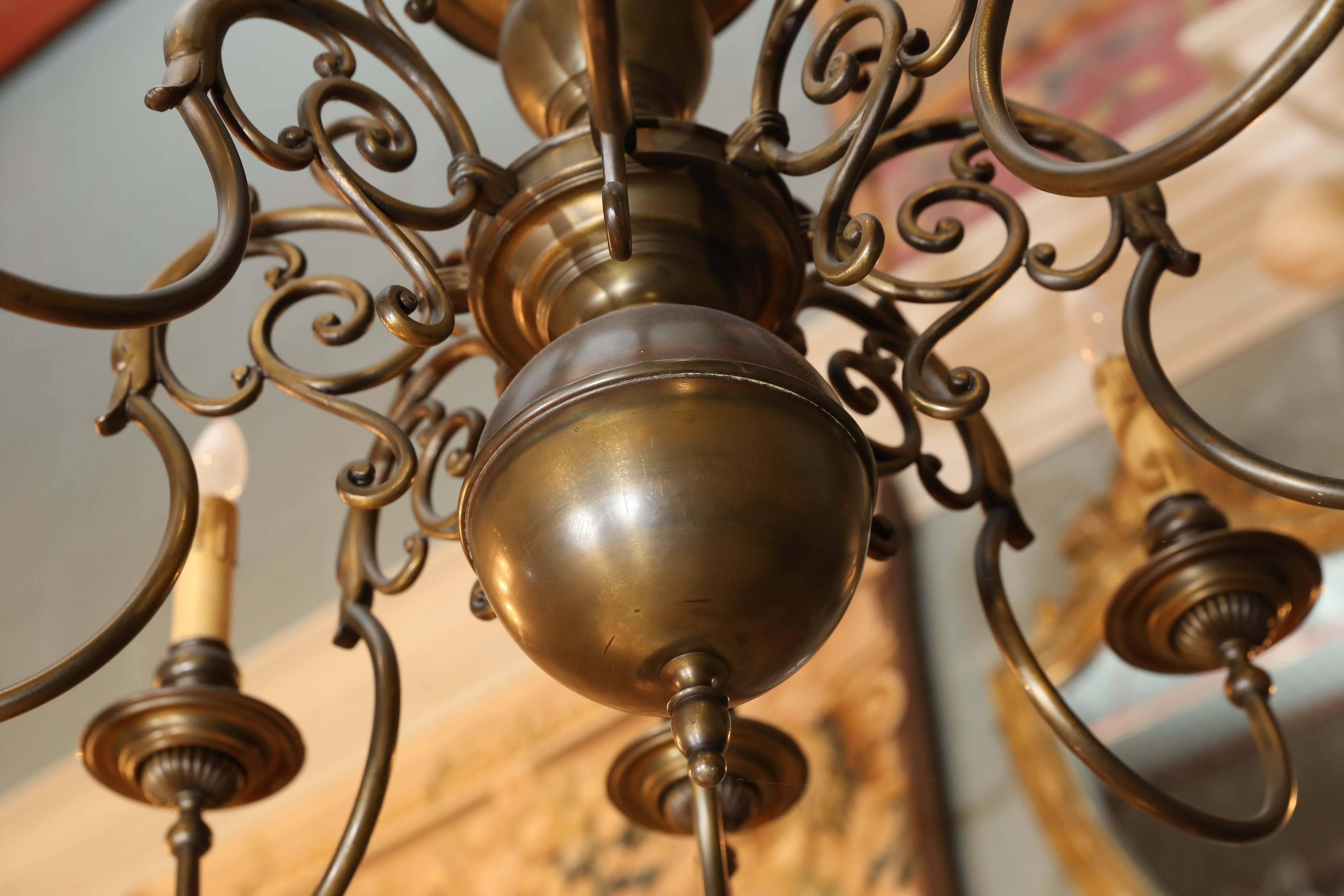 English Brass Eight-Light Chandelier, Nicely Detailed