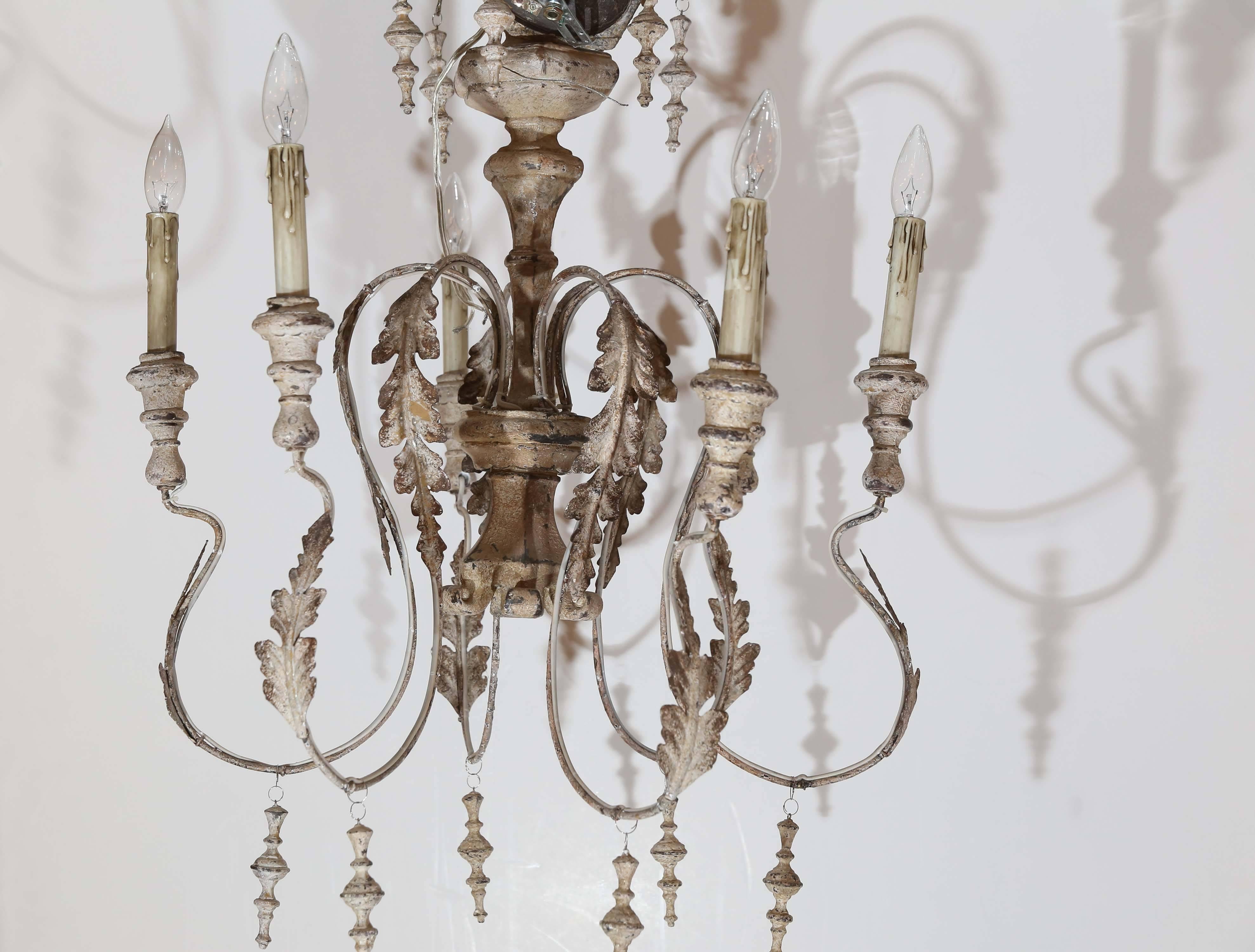 Gustavian Wood and Metal distressed finish Swedish Chandelier For Sale