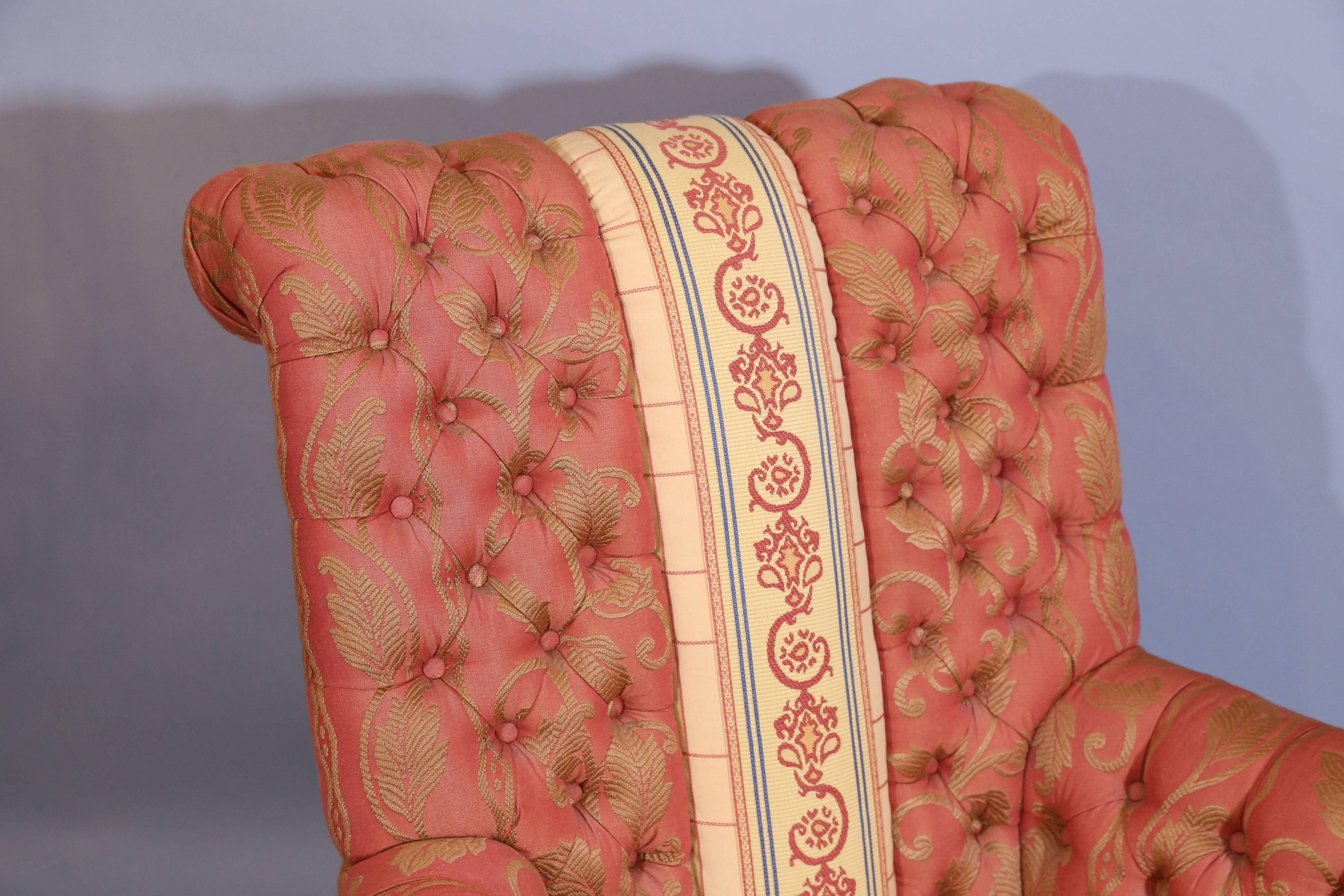 American  Custom Napoleon III Style Tufted Chair with contrast detail  For Sale