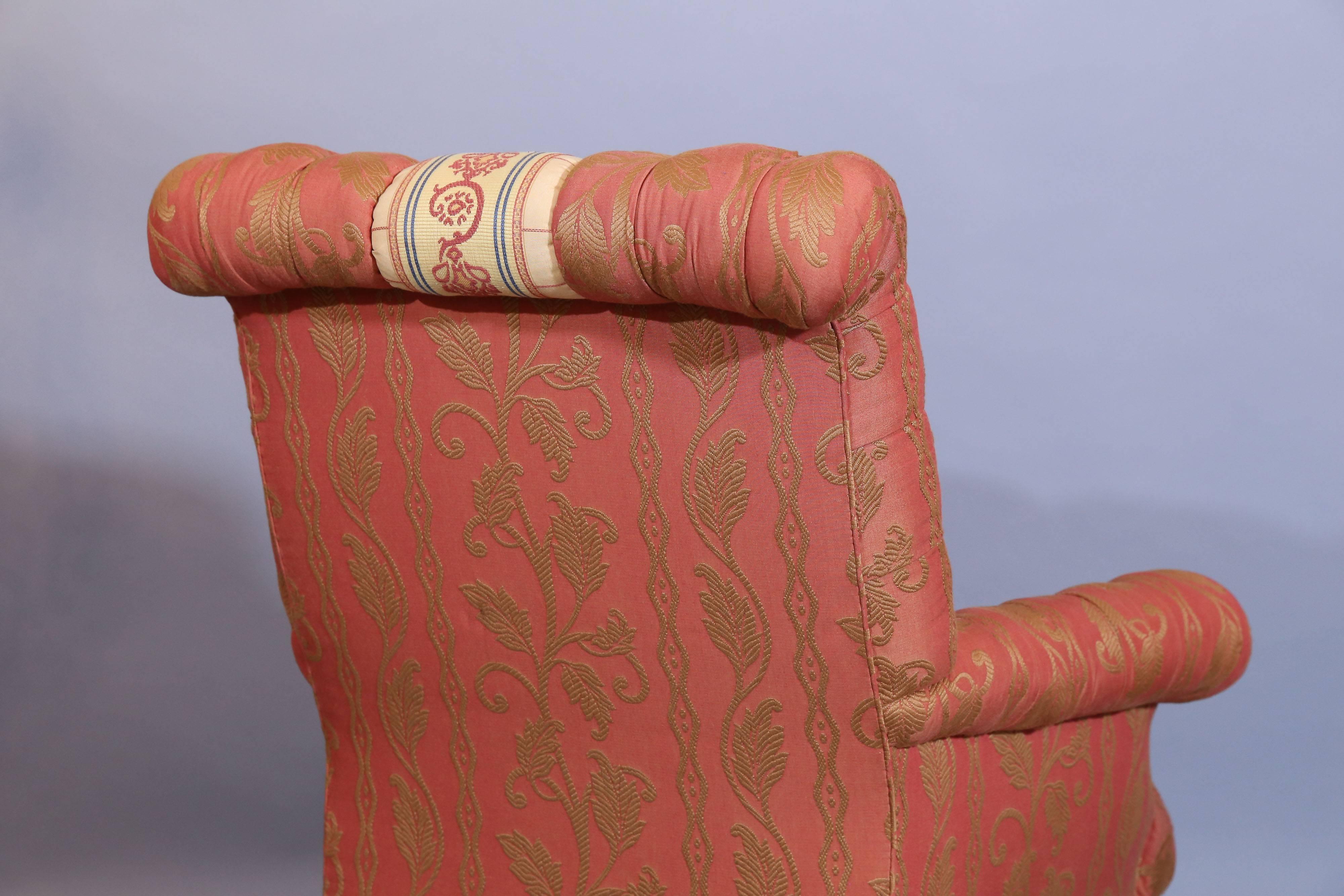 Hand-Crafted  Custom Napoleon III Style Tufted Chair with contrast detail  For Sale