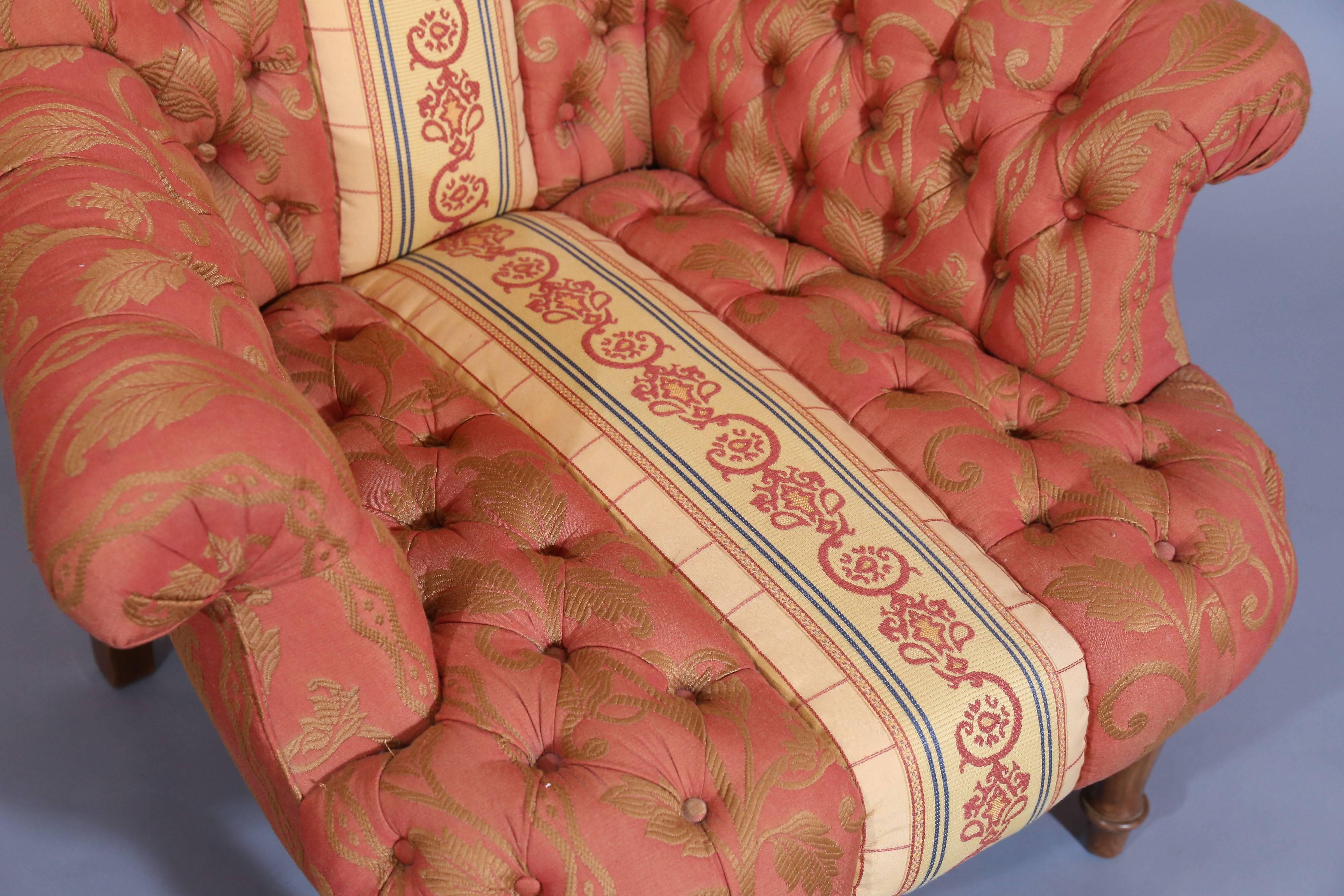 20th Century  Custom Napoleon III Style Tufted Chair with contrast detail  For Sale