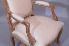 Pair of Pickled Reproduction Fauteuils with Stripe Silk and Nailhead Trim