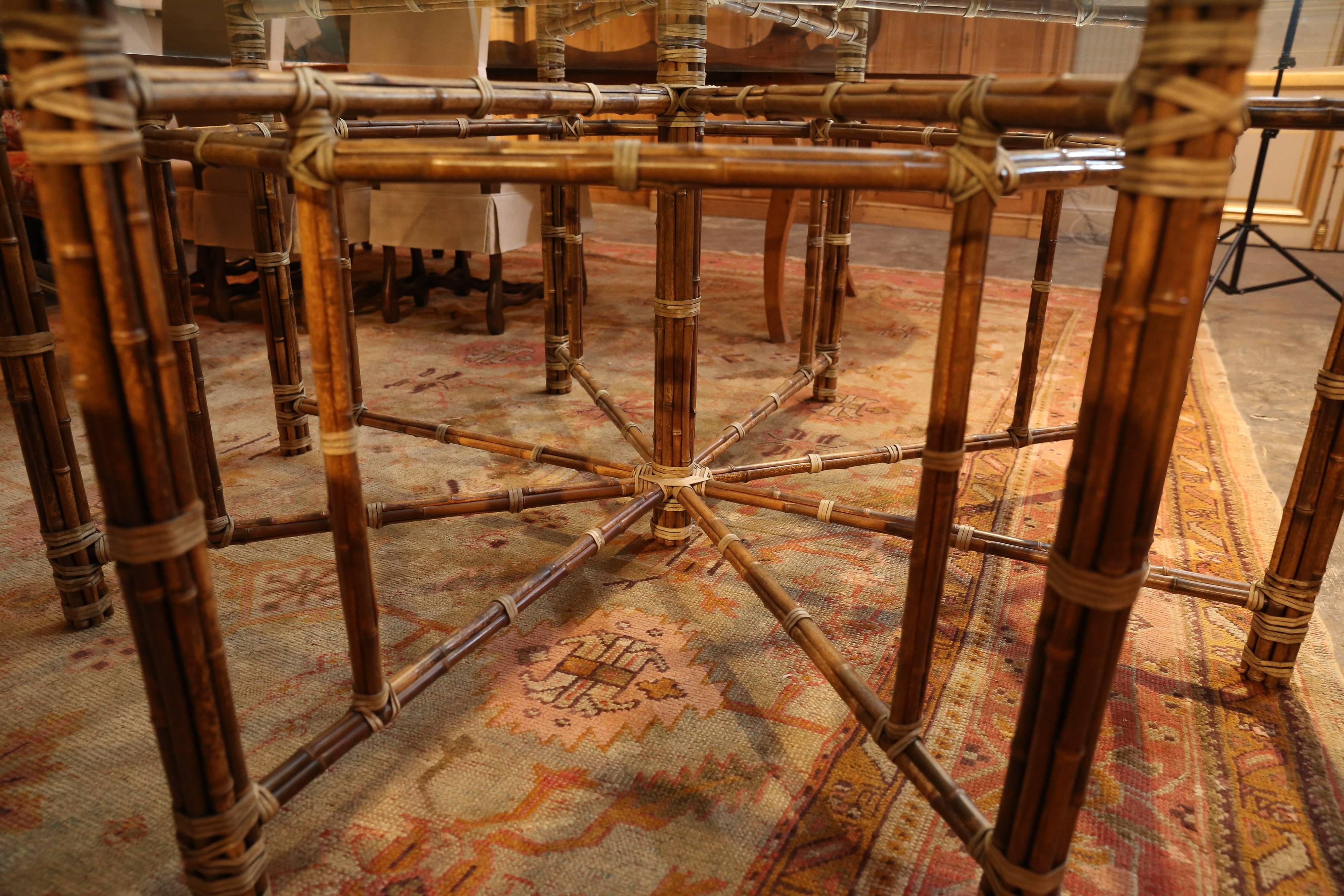 McGuire Octagon Bamboo Dining Table with Round Top In Excellent Condition In Houston, TX
