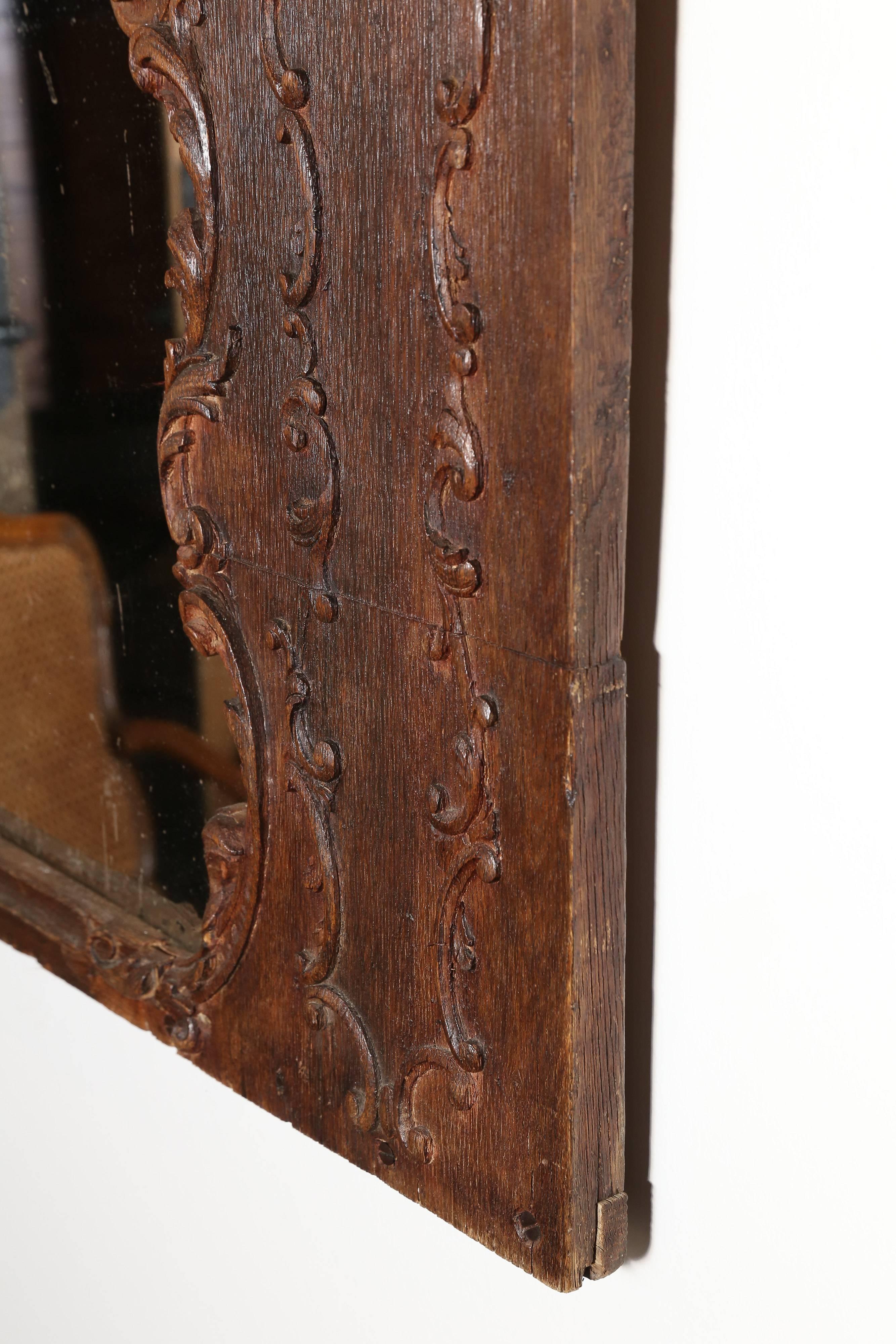 French Dark Stained Oak Trumeau with Painted Country Scene For Sale