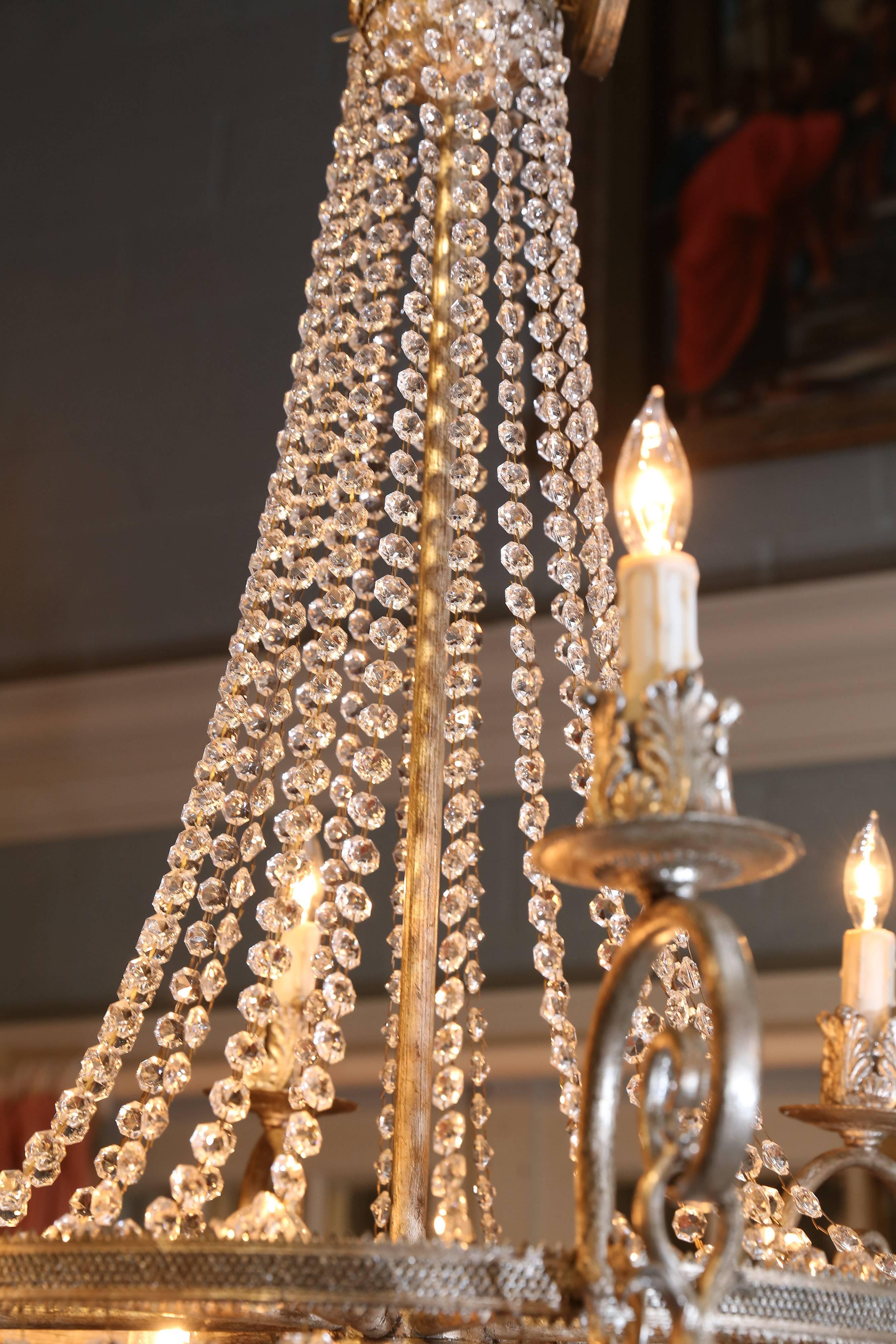 Six-Light Empire Style Chandelier with a Silver Finish In Excellent Condition For Sale In Houston, TX