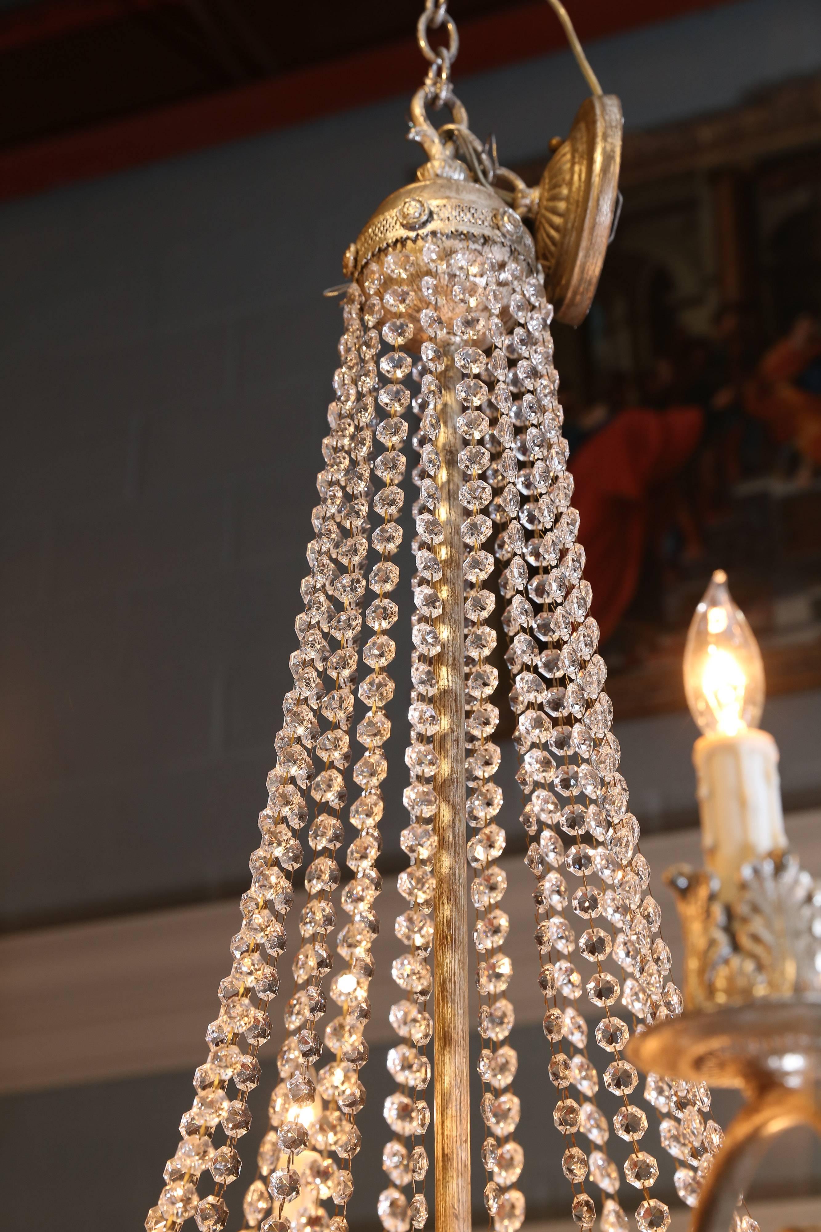 20th Century Six-Light Empire Style Chandelier with a Silver Finish For Sale