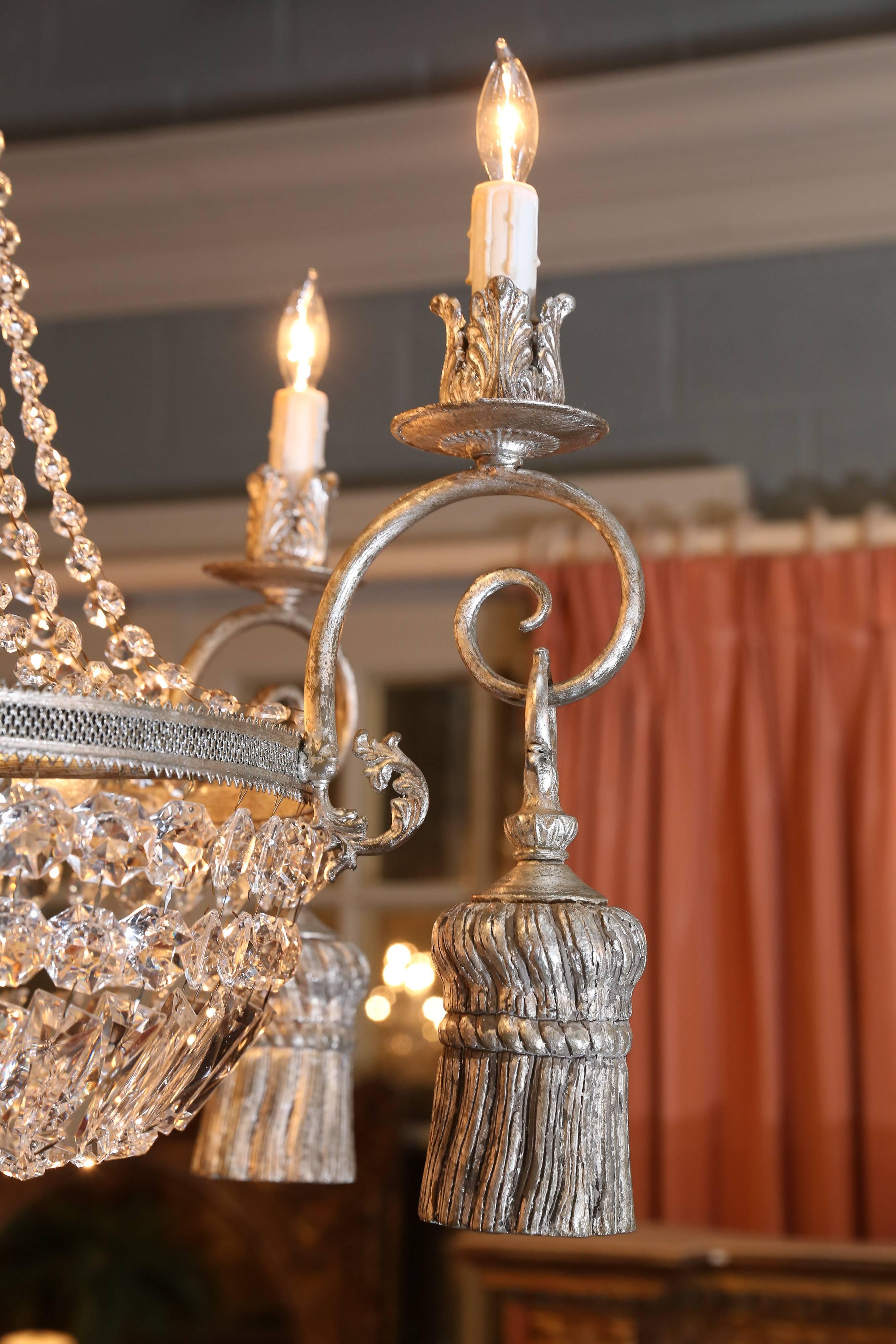 Six-Light Empire Style Chandelier with a Silver Finish For Sale 1