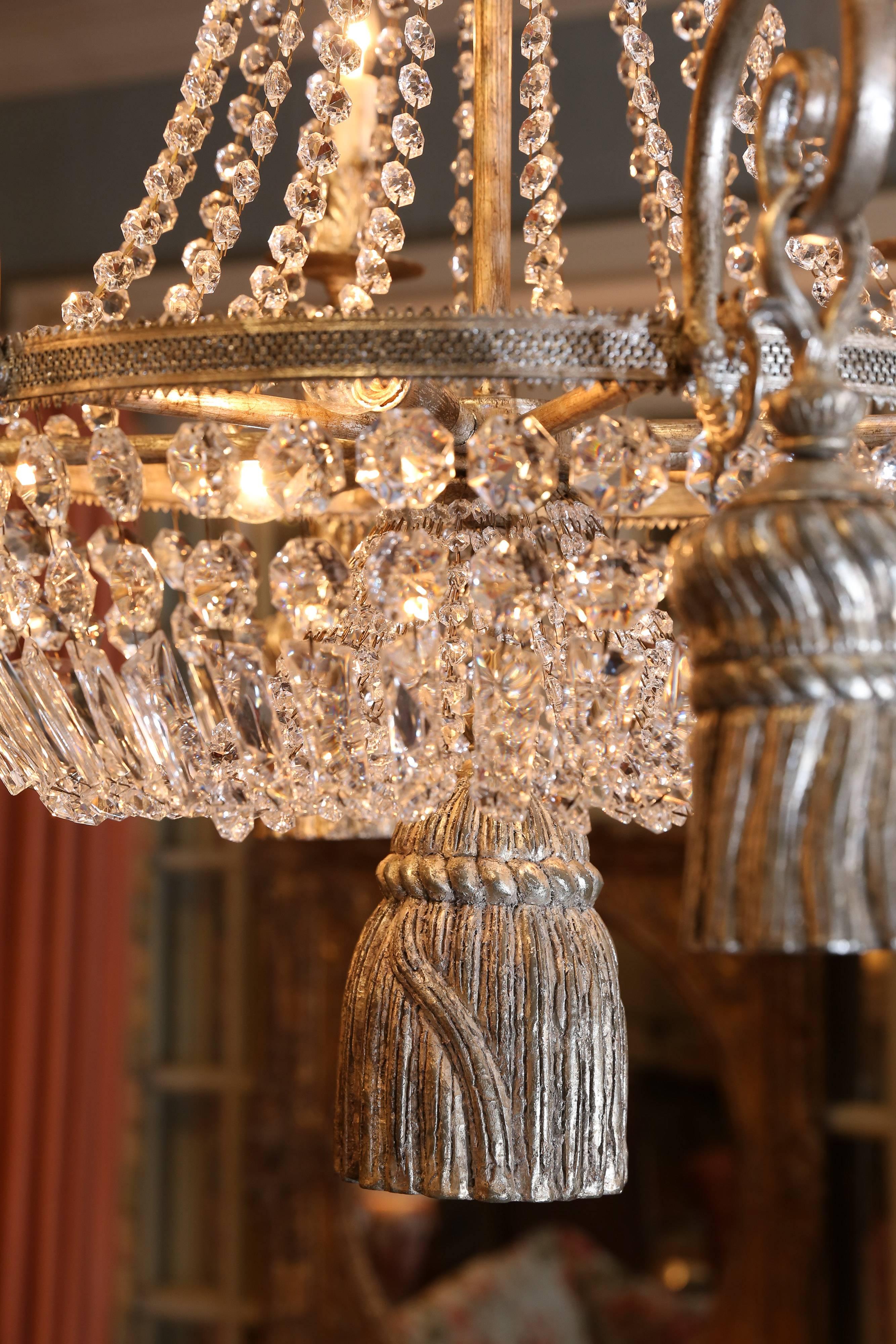 Six-Light Empire Style Chandelier with a Silver Finish For Sale 2