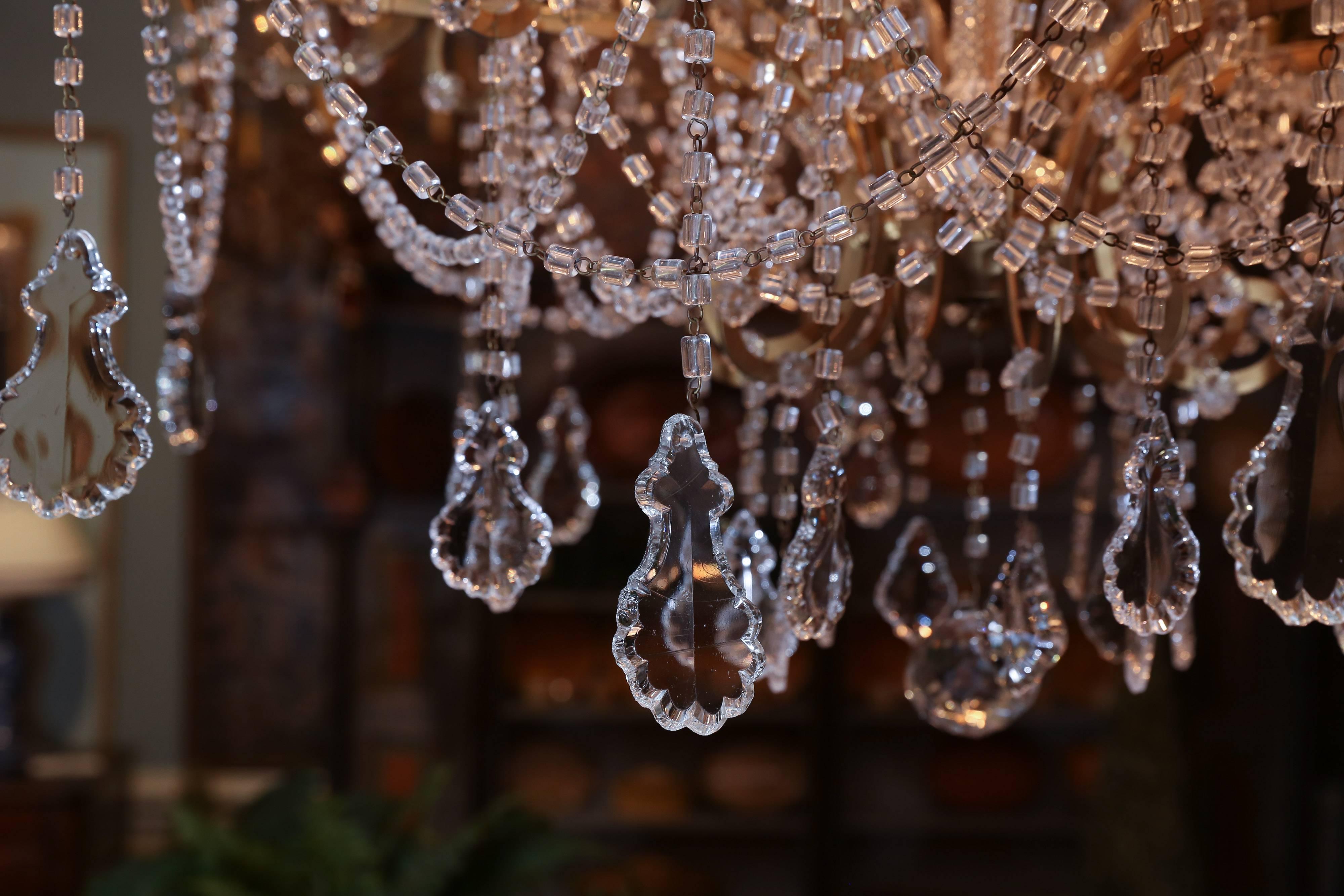 Louis XVI Eighteen-Light Italian Antique Crystal  Beaded Chandelier For Sale
