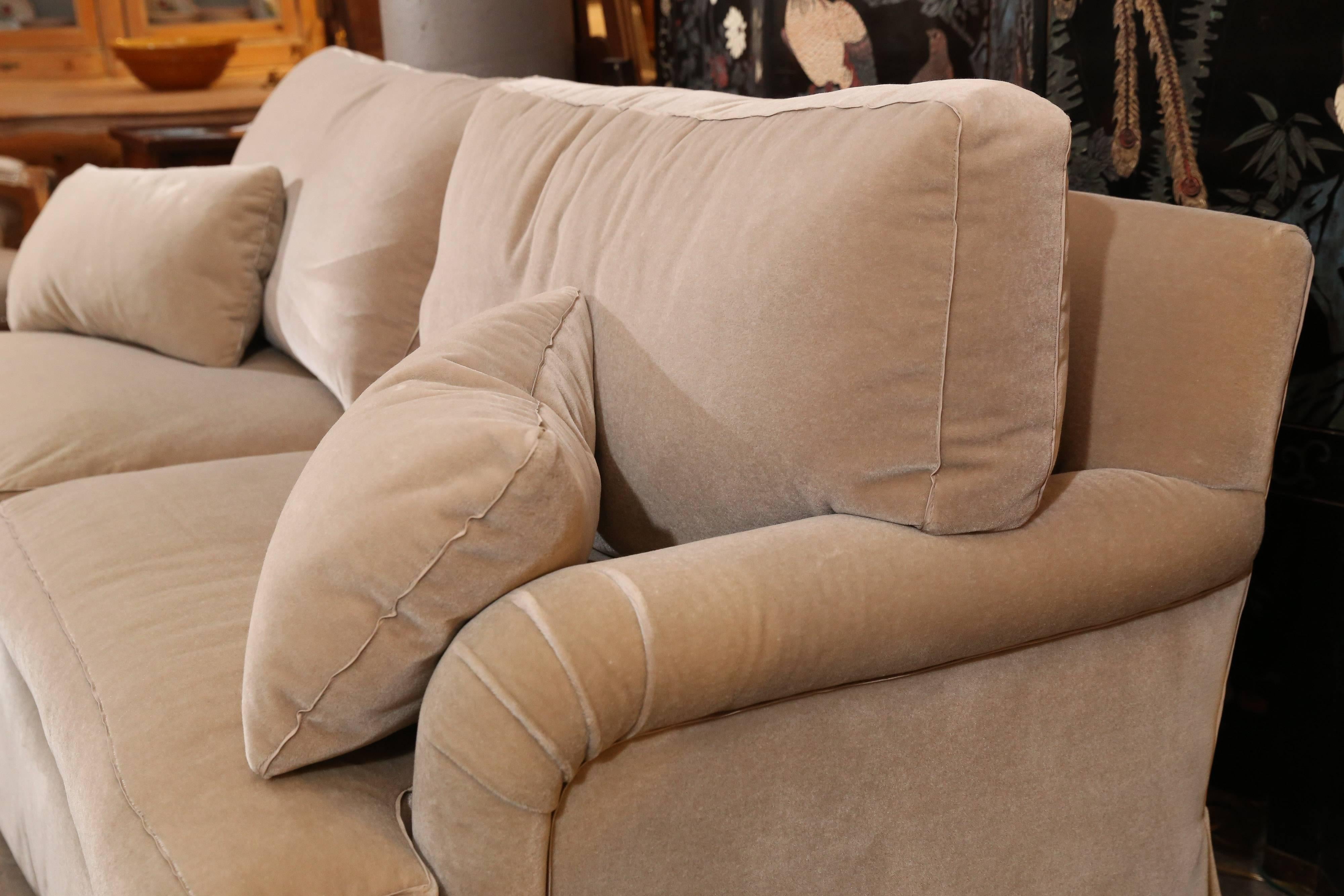 Taupe mohair sofa has two loose poly-dac/down seat and two loose down-filled back cushions and a dressmaker skirt,
Very much in the style of Rose Tarlow.




Measures: 20
