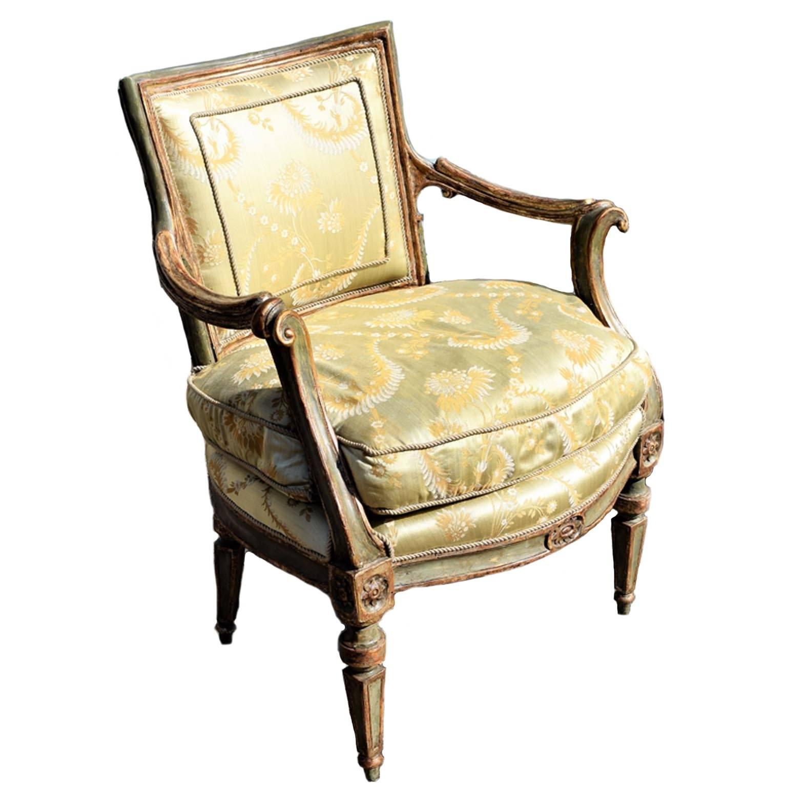 18th Century Venetian Neoclassical Painted and Parcel-Gilt Fauteuil