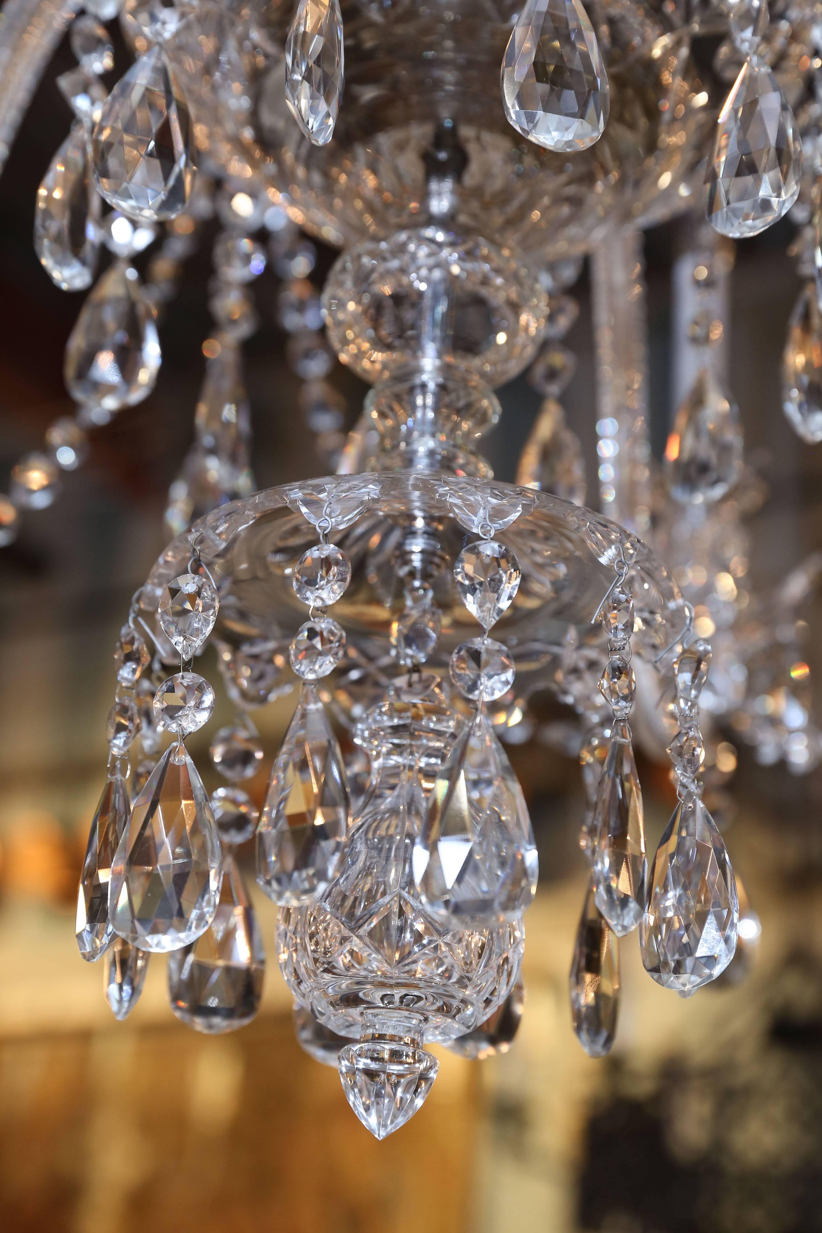 Belle Époque Eight-Light Chandelier with Four Tiers of Crystals and Etched Glass Body