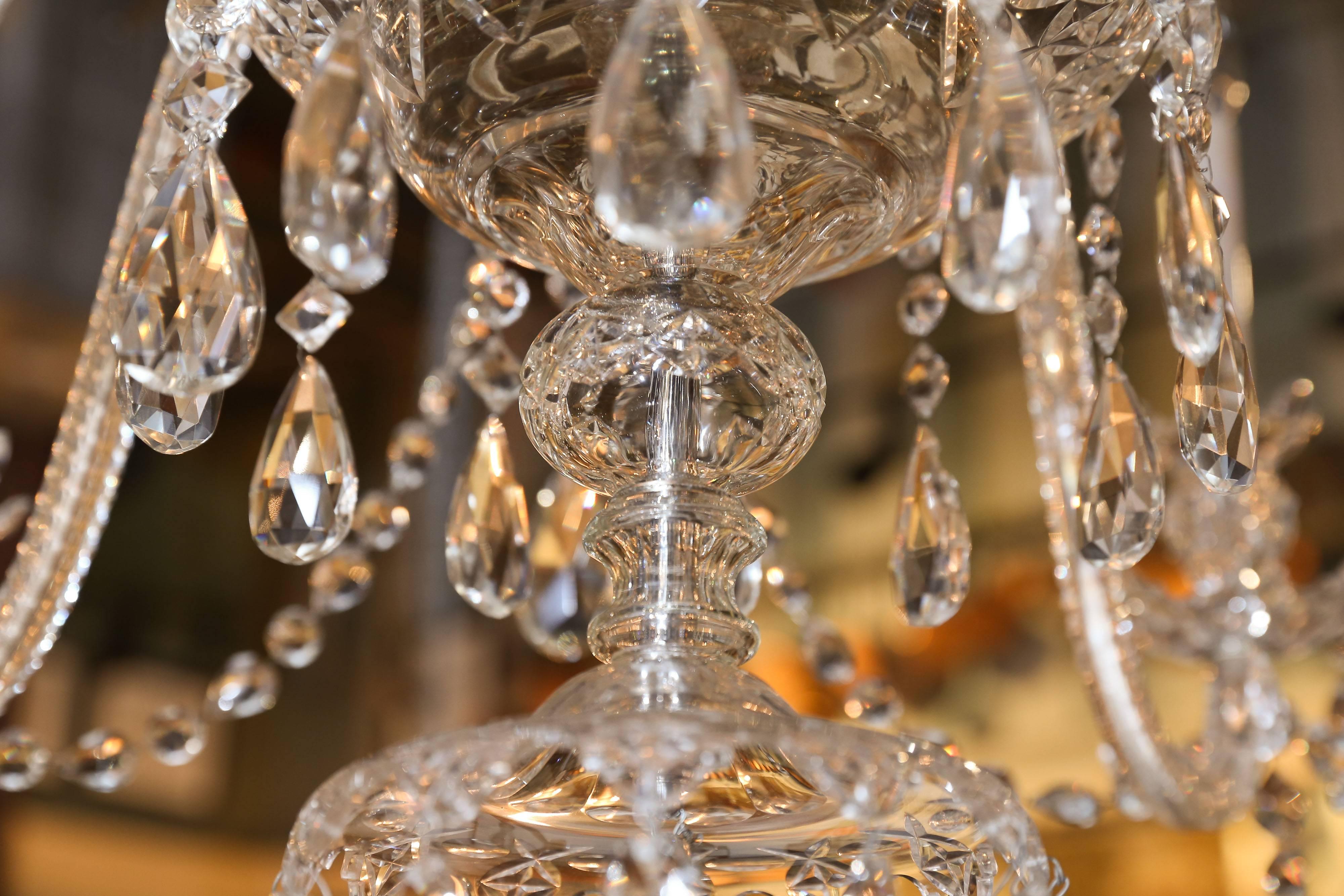 Eight-Light Chandelier with Four Tiers of Crystals and Etched Glass Body 2