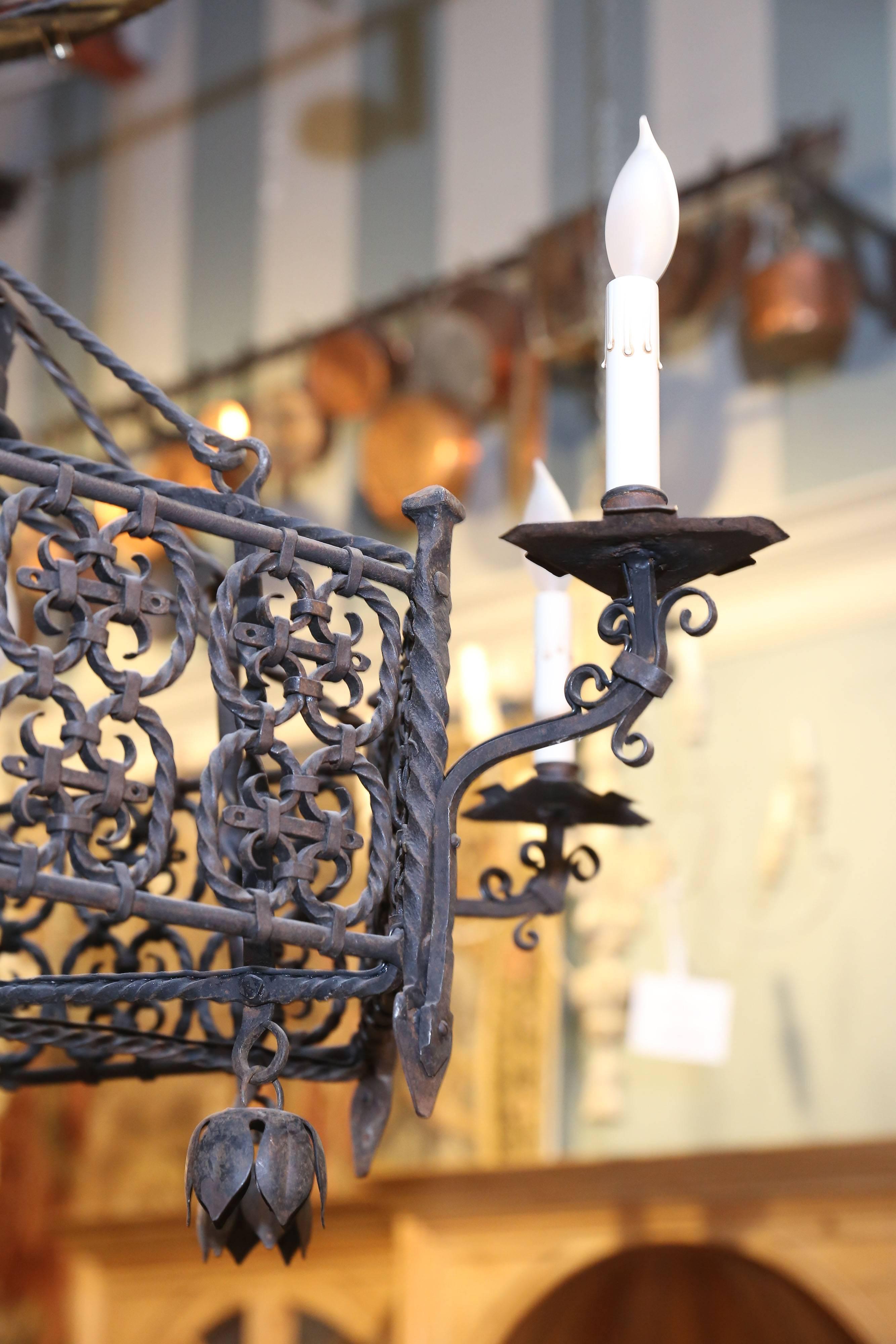 Moorish 19th Century Spanish Wrought Iron Chandelier For Sale